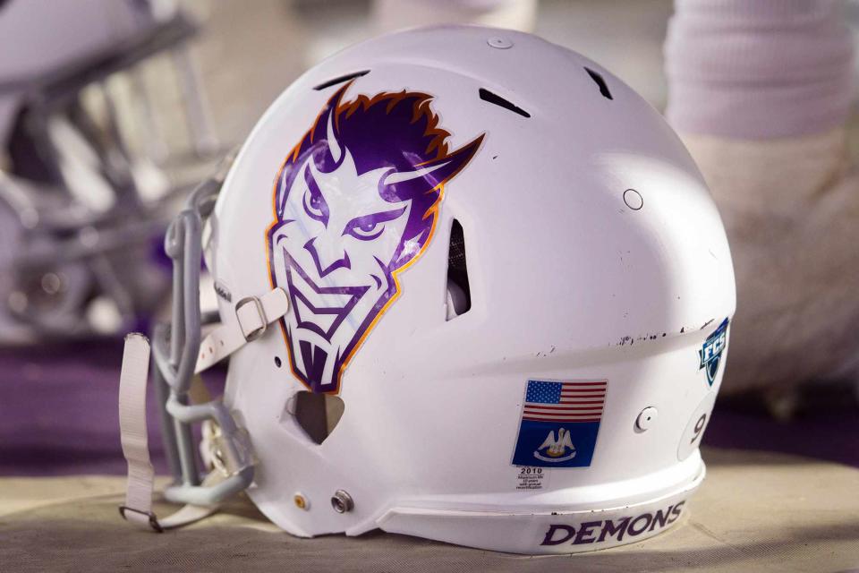<p>John Korduner/Icon Sportswire via Getty</p> Northwestern State Demons helmet