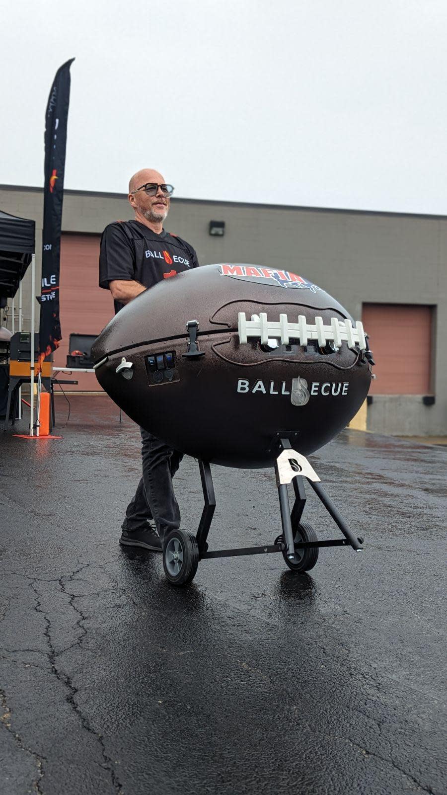 Stéphan Genest from Magog, Que., will be at the Super Bowl party this week showcasing the ballbecue he's worked on for the past 15 years.  (Submitted by Stéphan Genest - image credit)