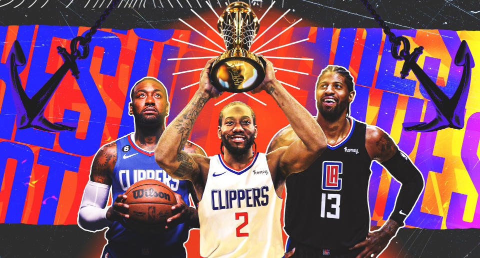 The Los Angeles Clippers' John Wall, Kawhi Leonard and Paul George. (Graphic by Erick Parra Monroy/Yahoo Sports)