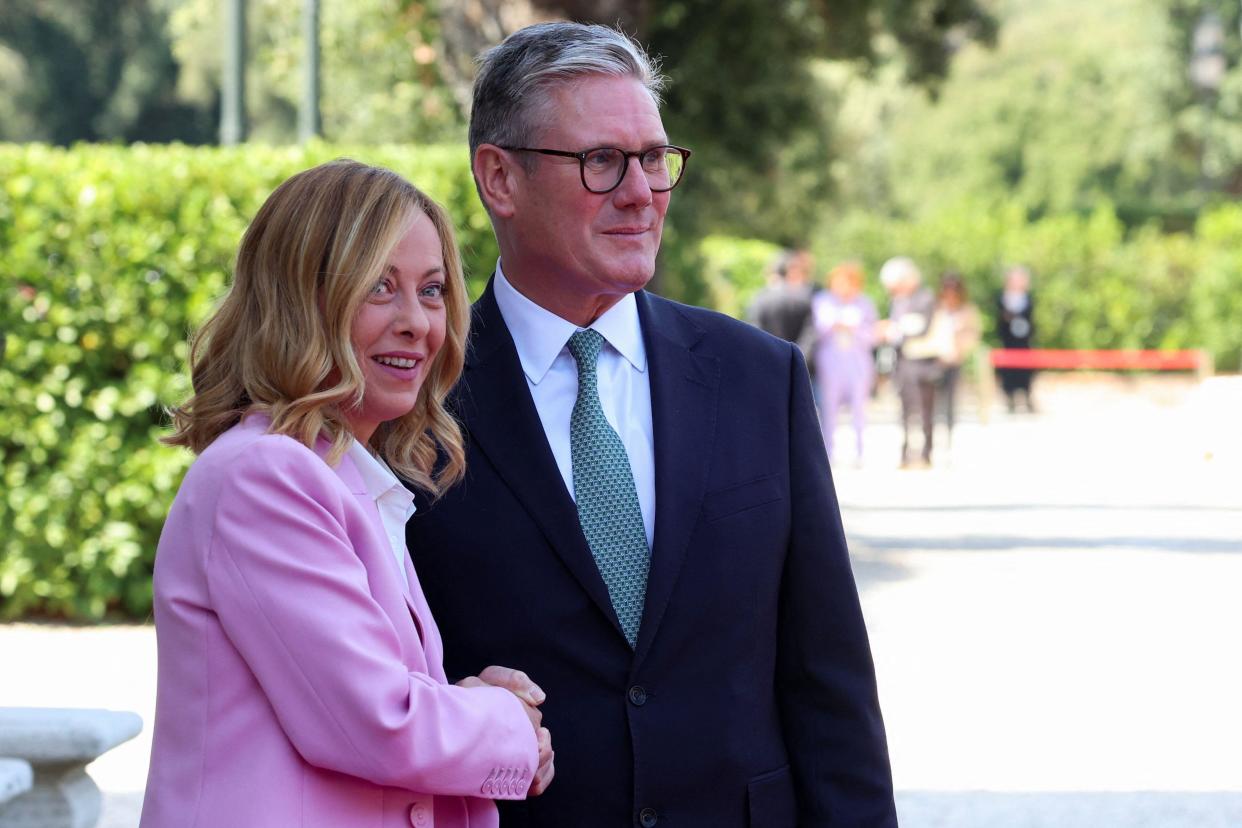 Prime Minister Sir Keir Starmer with Italian Prime Minister Giorgia Meloni at Villa Doria Pamphilj in Rome, Italy. Picture date: Monday September 16, 2024.