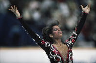 <p>1988 – DEBI THOMAS – SPORTS – First African-American to win a medal at the Winter Olympics (a bronze in figure skating). — Debi Thomas from USA at the end of her performance in the women’s long program of the 1988 Winter Olympics in Calgary, Alberta, Canada on February 27, 1988. (Gilbert Lundt; Jean-Yves Ruszniewski/TempSport/Corbis) </p>