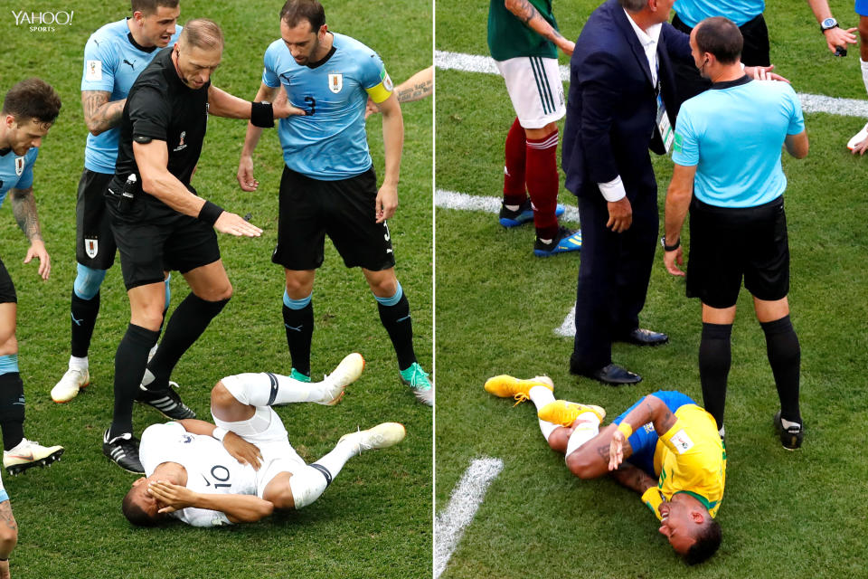 Kylian Mbappe (left) and Neymar (right) were both criticized for their acting at the 2018 World Cup. (Yahoo Sports)