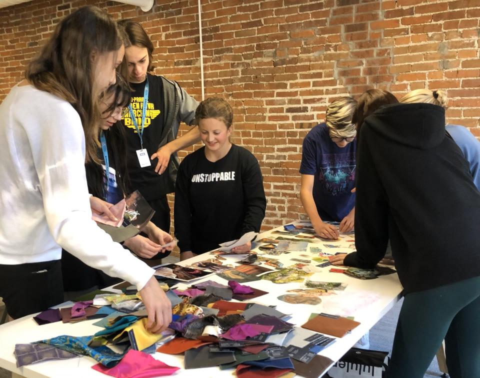 Iowa Conservatory students work in the costume design studio learning sewing skills, designing and fitting costumes, wig-making, and make-up art. All ICON students learn core subjects across the majors, costume design being one of the core classes.