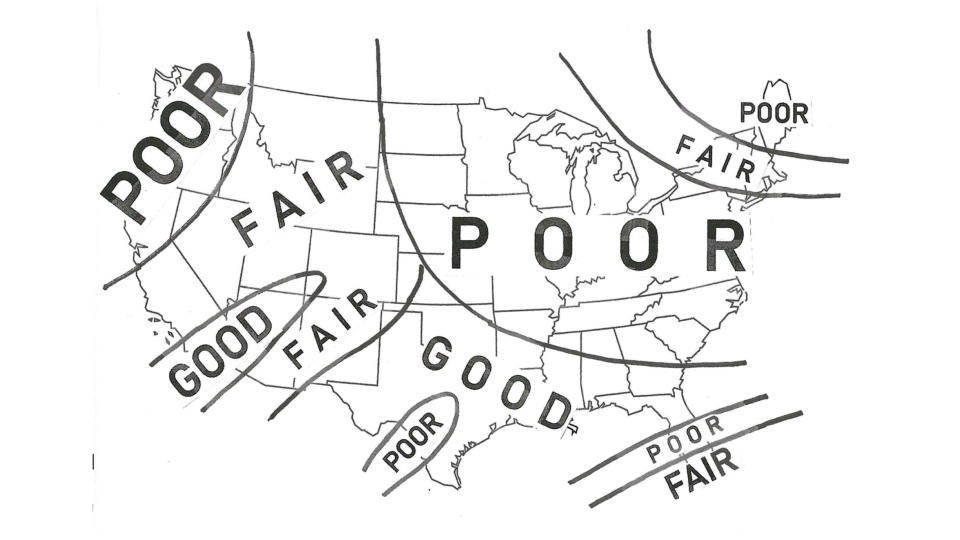 black-and-white map of the contiguous United States, labeling different regions with the expected viewing conditions during the solar eclipse of oct. 14, 2023.