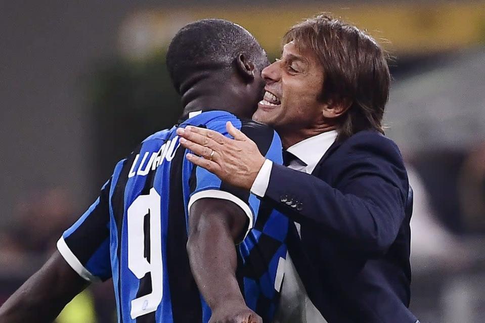 Romelu Lukaku and Antonio Conte reunite as the Italian returns to Chelsea in the Carabao Cup (AFP via Getty Images)