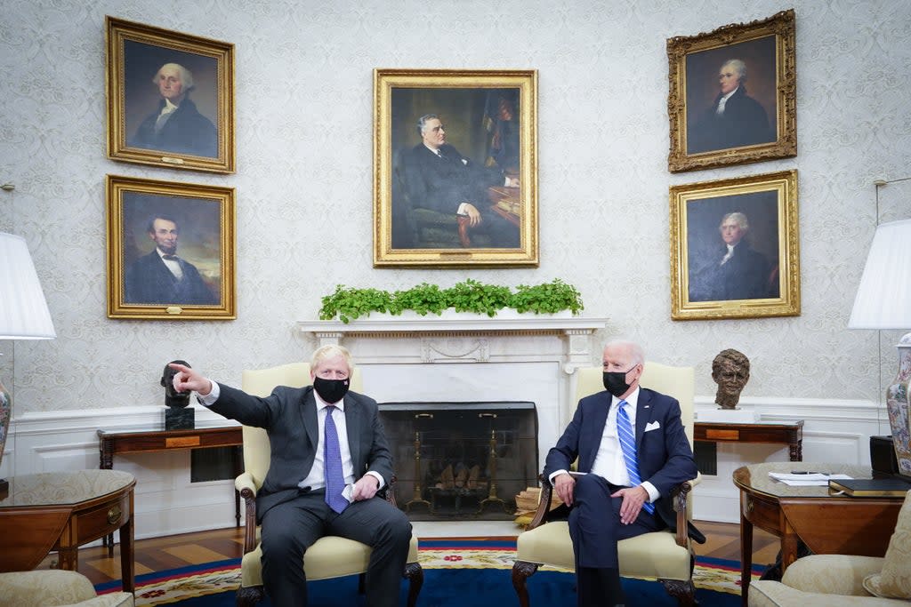 Prime Minister Boris Johnson meets US President Joe Biden in the Oval Office (Stefan Rousseau/PA) (PA Wire)