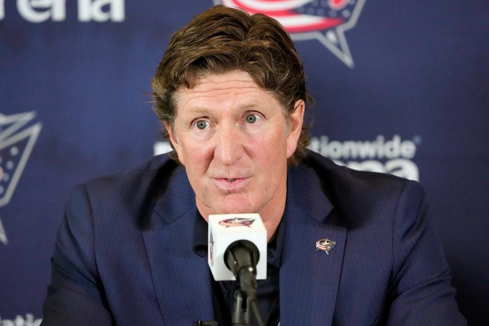 New Columbus Blue Jackets head coach Mike Babcock speaks to the media on July 1.