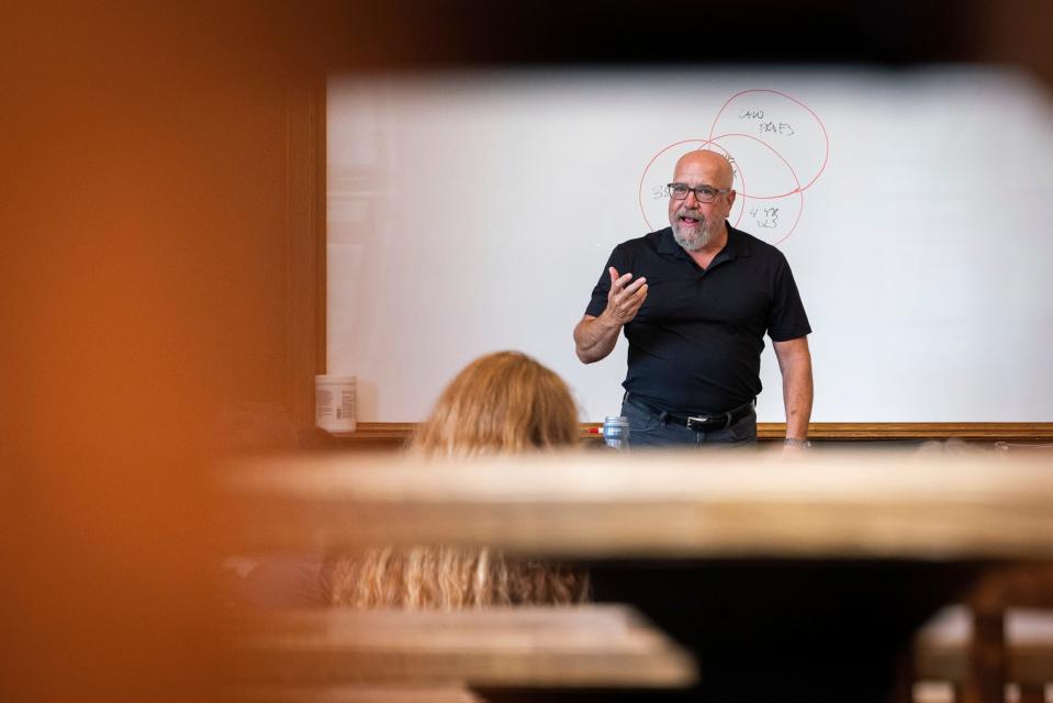 Len Niehoff, 65, a professor at the University of Michigan Law School, teaches a civil procedures class at Hutchins Hall in Ann Arbor on Wednesday, August 30, 2023.