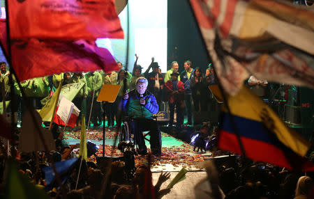 Lenin Moreno, presidential candidate from the ruling PAIS Alliance party, gives a speech during a campaign rally in Quito, Ecuador, February 15, 2017. REUTERS/Mariana Bazo