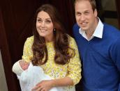 Britain's Prince William, Duke of Cambridge, and his wife Catherine, Duchess of Cambridge show their newly-born daughter to the media outside the Lindo Wing at St Mary's Hospital in central London, on May 2, 2015