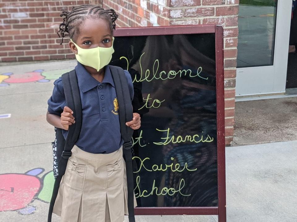 Alexandra's first day at Saint Francis Xavier School in Winooski, fall 2021.