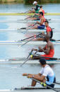 WINDSOR, ENGLAND - JULY 28: Mohsen Shadi Naghadeh of Islamic Republic of Iran prepares to compete in the Men's Single Sculls Heats on Day 1 of the London 2012 Olympic Games at Eton Dorney on July 28, 2012 in Windsor, England. (Photo by Harry How/Getty Images)