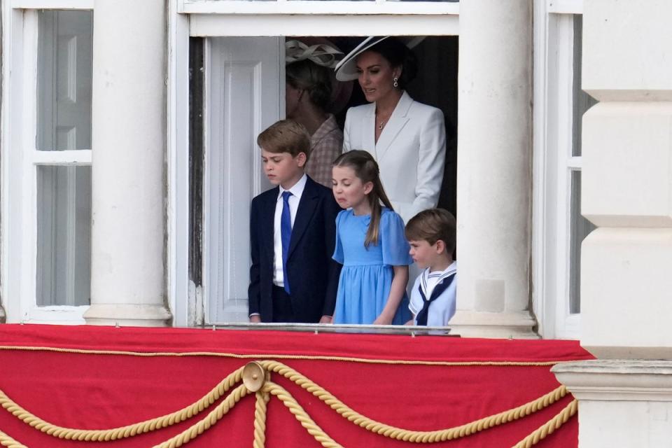 Catherine, Duchess of Cambridge, Prince George, Princess Charlotte and Prince Louis during Trooping the Colour (Getty Images)