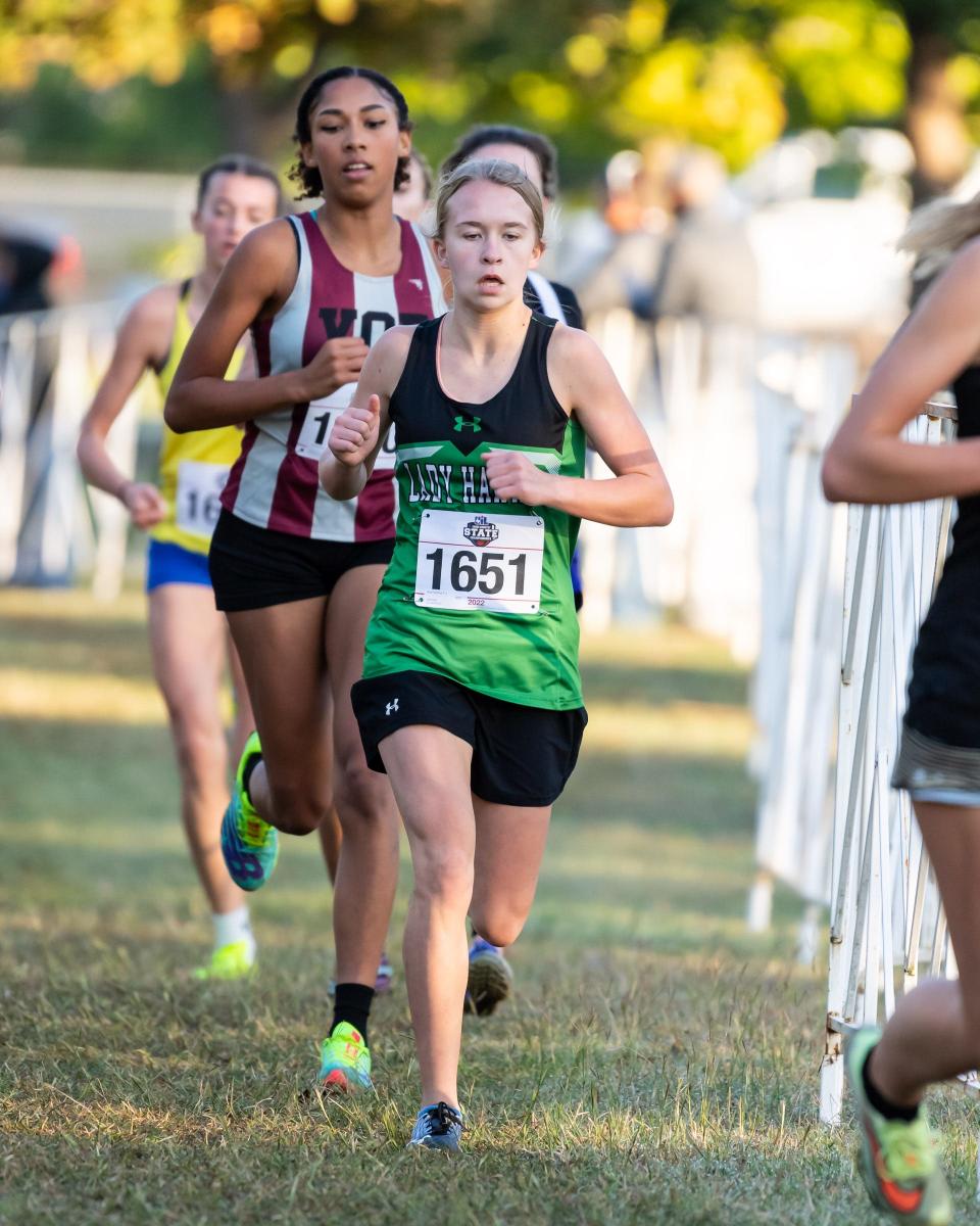 Rylan Raschke of Iowa Park in the girls 3A 3200 meter race. The Texas UIL State Cross Country Championships were held at Old Settlers Park in Round Rock on November 4-5, 2022.