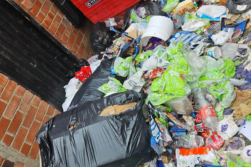 Rubbish strewn across the alleyway behind Boswell Street