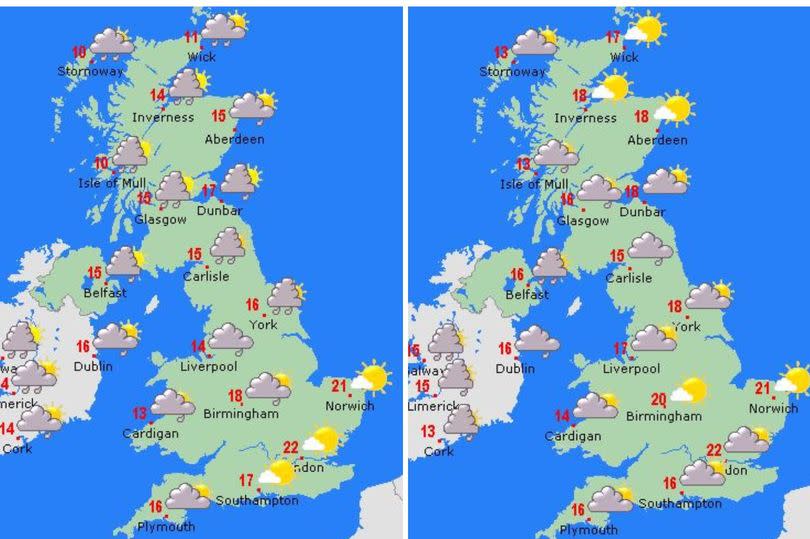 The UK weather maps for Friday and Saturday