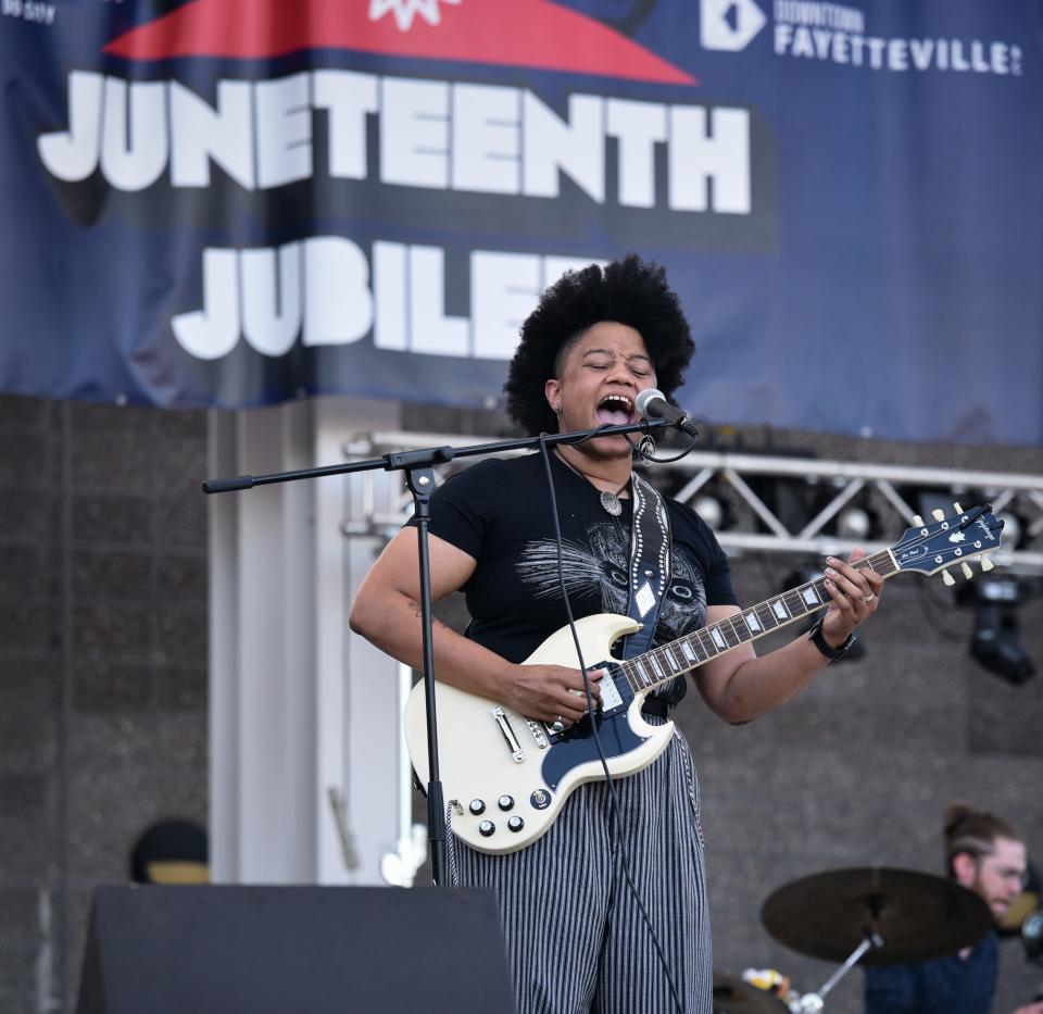 Singer-songwriter Amythyst Kiah performs in 2022 during the first Juneteenth Jubilee in Fayetteville.