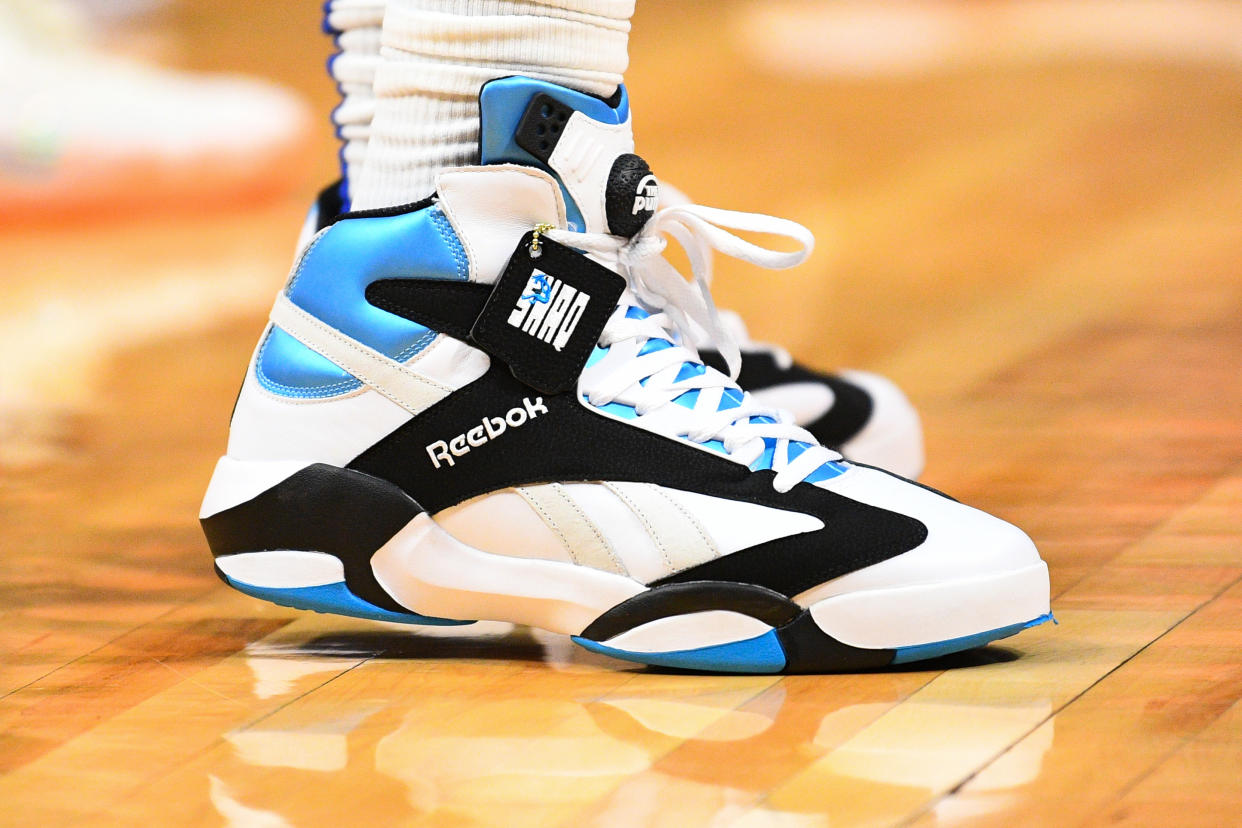 LOS ANGELES, CA - NOVEMBER 15: Los Angeles Clippers Center Montrezl Harrell (5) Reebok Pump shoes during a NBA game between the San Antonio Spurs and the Los Angeles Clippers on November 15, 2018 at STAPLES Center in Los Angeles, CA. (Photo by Brian Rothmuller/Icon Sportswire via Getty Images)