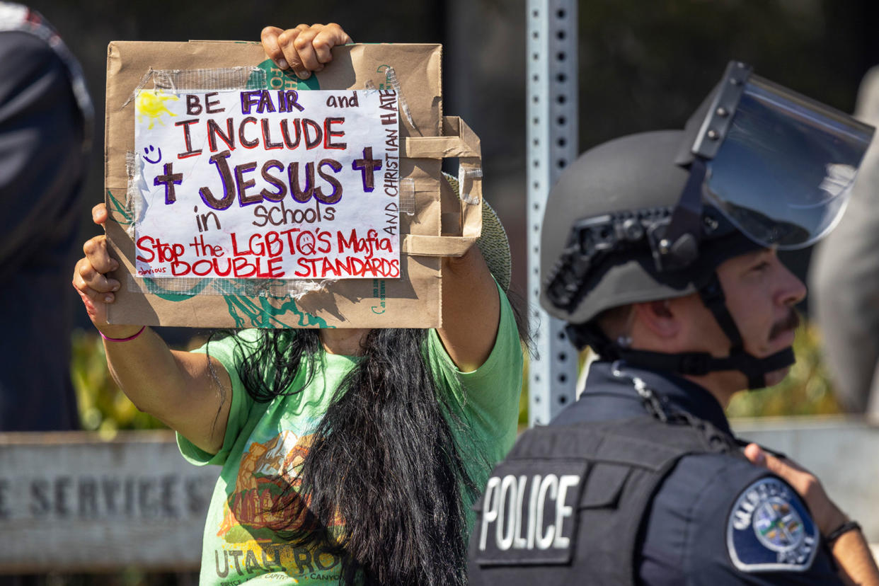 anti-LGBTQ+ demonstrator Glendale David McNew/Getty Images