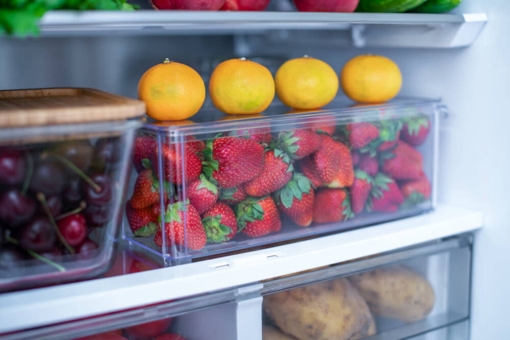 fruit and veggies in fridge