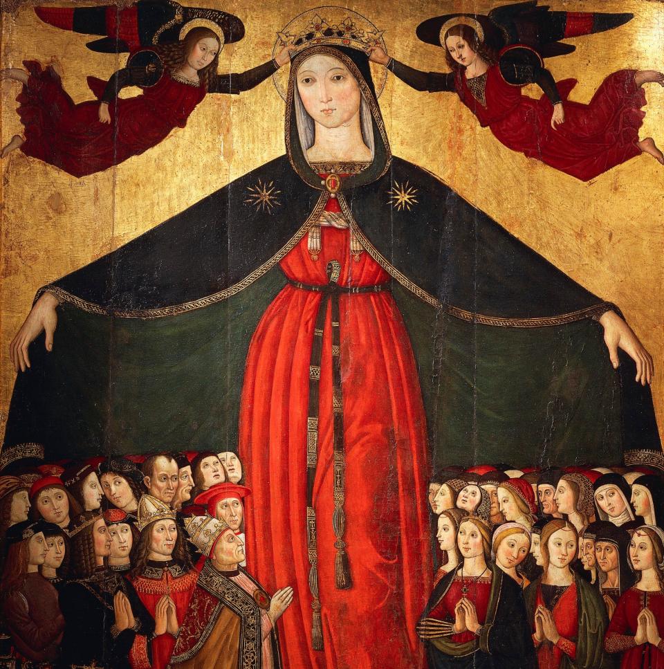 Kings, bishops and laymen, nuns, mothers and young women shelter under Mary's cloak -  www.bridgemanimages.com