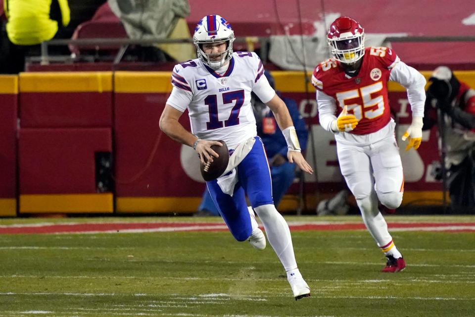 Chiefs DE Frank Clark can't chase down Josh Allen in last year's AFC Championship Game.