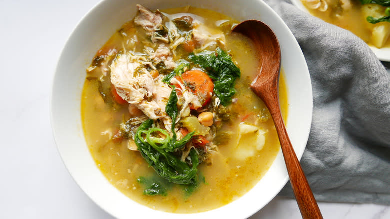 bowl of chicken carcass soup