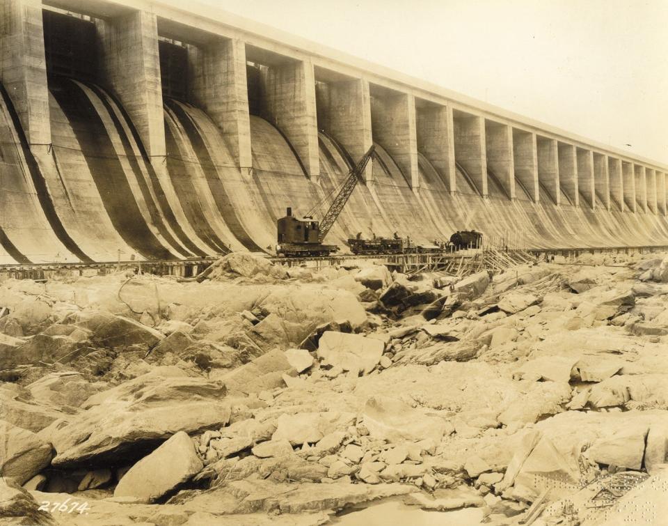 In this photo taken Sept. 27, 1928, the Conowingo Dam is shown under construction. The dam was erected between 1926-1929 upon a rock formation of granite and diorite.