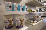 <p>Cannabis products for pets are displayed at MedMen, one of the two Los Angeles area pot shops that began selling marijuana for recreational use under the new California marijuana law today, on Jan. 2, 2018 in West Hollywood, Calif. (Photo: David McNew/Getty Images) </p>