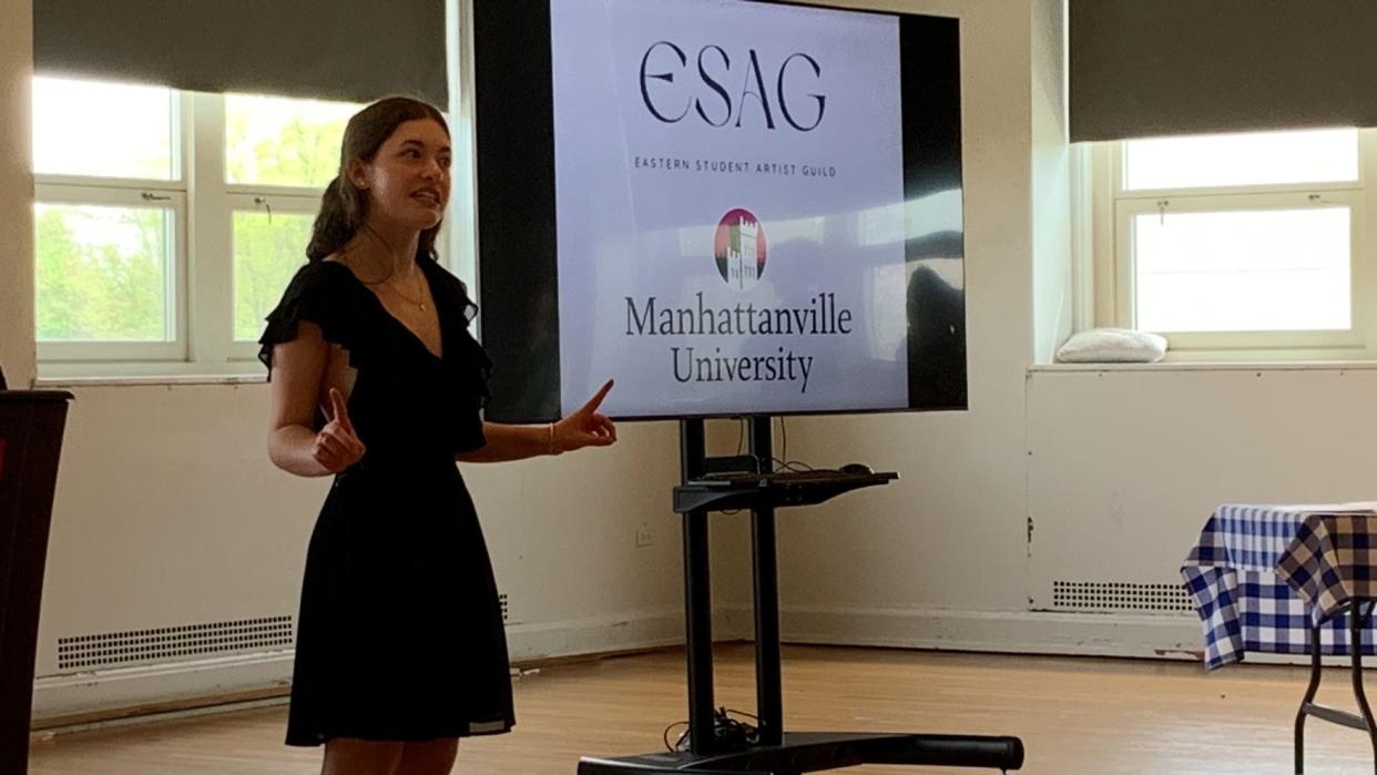 Taya Senerchia of Pelham High School performs a monologue from "Peter and the Starcatcher" at the inaugural Eastern Student Artist Guild award ceremony at Manhattanville University on May 4, 2024. The awards honored work by students on plays without music across the Lower Hudson Valley.