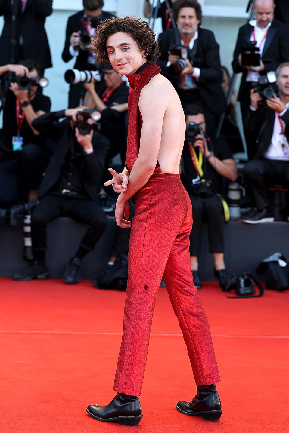 timothee chalamet red outfit venice