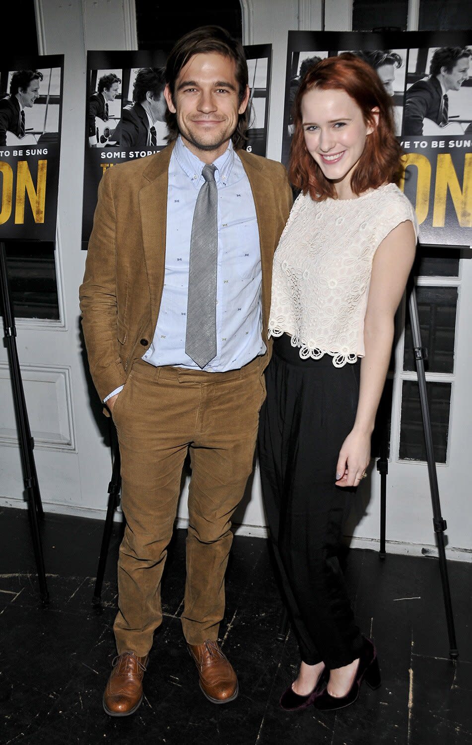 NEW YORK, NY - FEBRUARY 08: Jason Ralph and Rachel Brosnahan attend "The Lion" opening night at the Lynn Redgrave Theatre on February 8, 2015 in New York City. (Photo by Jenny Anderson/WireImage)