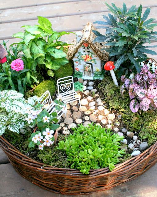 basket fairy garden