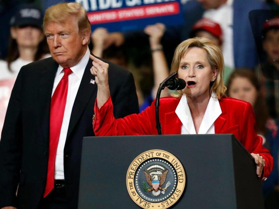 Cindy Hyde-Smith addresses crowd during rally alongside Donald Trump (AP)