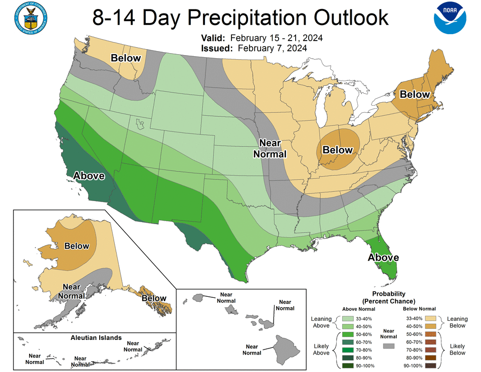 The southeastern portion of Texas is expected to have above-average precipitation over the next one to two weeks.
