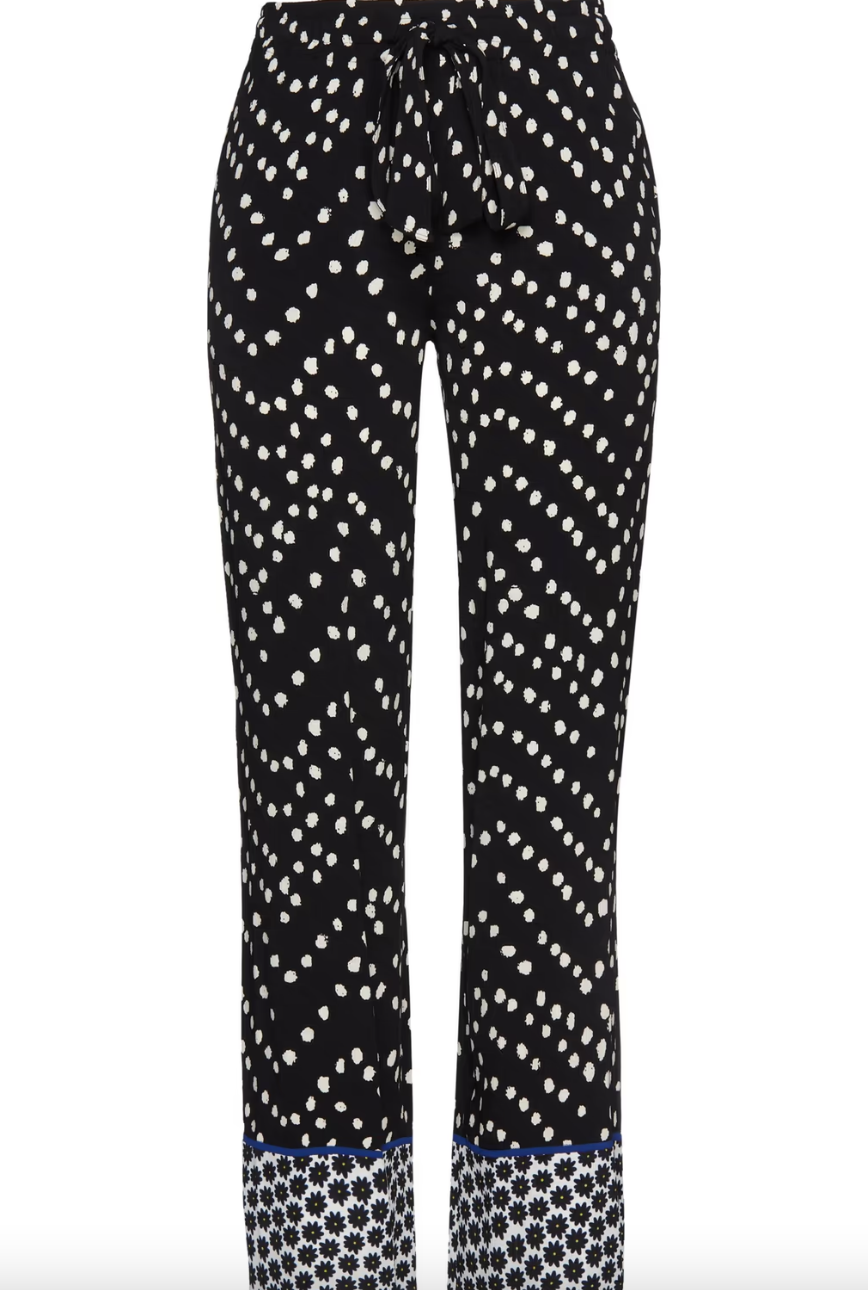 black and white Diane von Fürstenberg Denise Polka-Dot Crepe Straight-Leg Pants (Photo via The Outnet)