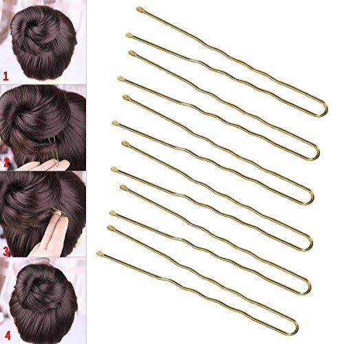 300 Bun Hair Bobby Pins U Shaped Pin with Box Hair Grips to Clip Ballet Hair Net for Women 6 CM/2.3 inch Golden