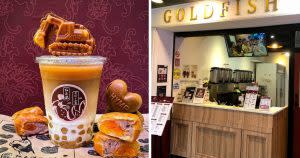 老派金魚的珍珠鮮奶茶(左) 及店家外觀(右)<br>| The collage shows GoldFish’s bubble milk tea (left) and GoldFish’s storefront. (Courtesy of Daolong Yang and GoldFish / Facebook)