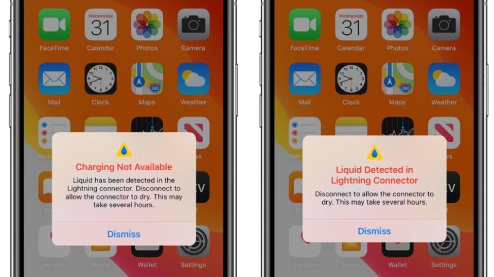 iPhone若偵測到充電孔有水分，充電時會跳出警告訊息。（圖／翻攝自蘋果官網）