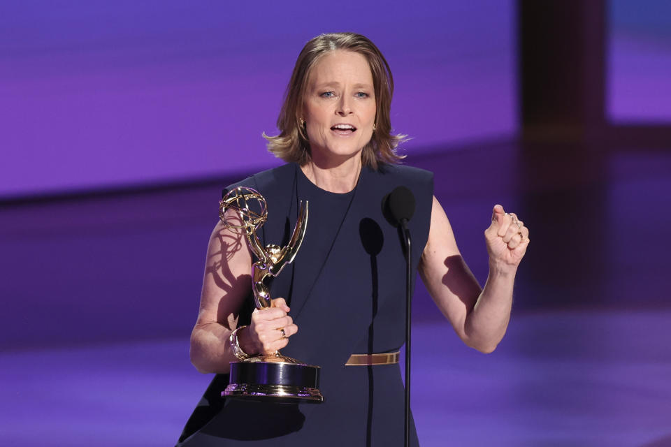 Jodie Foster accepts the award for Best Lead Actress in a Limited or Anthology Series or Movie at the 76th Primetime Emmy Awards held at Peacock Theater on September 15, 2024 in Los Angeles, California.  (Photo by Christopher Polk/Variety via Getty Images)