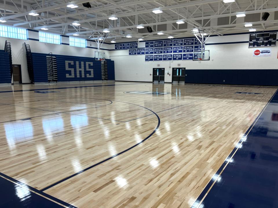 The gym floor at Staunton High School is ready for the 2023-24 school year after some repairs.