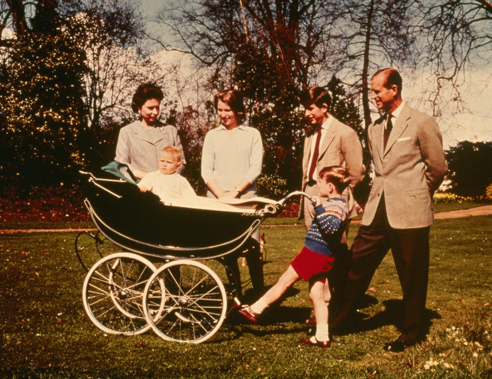 1965: Queen Elizabeth II and The Prince Philip, Duke of Edinburgh with their children (right to left); Charles Prince of Wales, Prince Andrew, Prince Edward and Princess Anne celebrating the Queen's 39th birthday at Windsor.