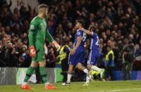 Britain Football Soccer - Chelsea v Southampton - Premier League - Stamford Bridge - 25/4/17 Chelsea's Diego Costa celebrates scoring their fourth goal with Cesar Azpilicueta Action Images via Reuters / John Sibley Livepic