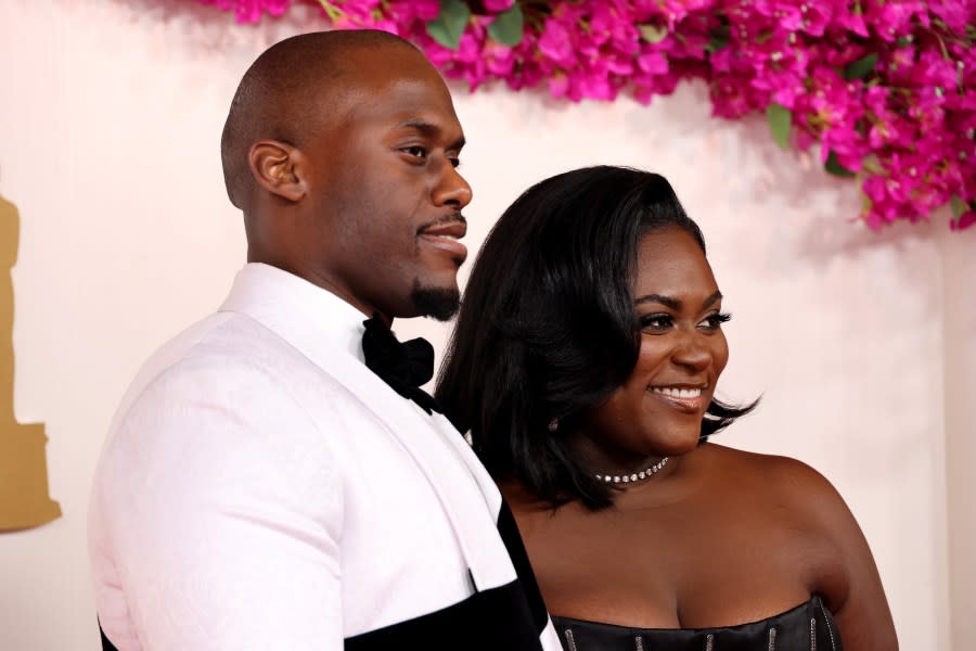 HOLLYWOOD, CALIFORNIA – MARCH 10: Danielle Brooks (R) and guest attend the 96th Annual Academy Awards on March 10, 2024 in Hollywood, California. (Photo by Mike Coppola/Getty Images)