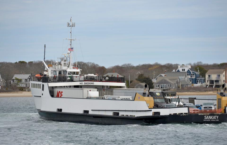 The Woods Hole, Martha's Vineyard and Nantucket Steamship Authority vessel Sankaty travels from Nantucket to Hyannis, in a 2022 photo.