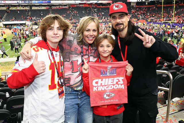 <p>Kevin Mazur/Getty Images for Roc Nation</p> Kristin Kay Willits and Kevin Richardson with their sons in 2024