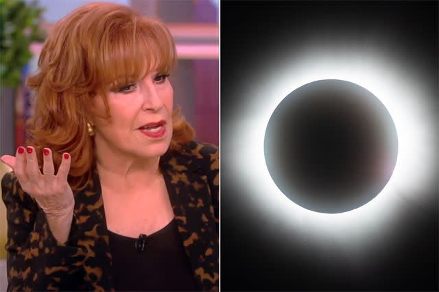 <p>ABC; Hector Vivas/Getty</p> Joy Behar on 'The View' ; the 2024 eclipse
