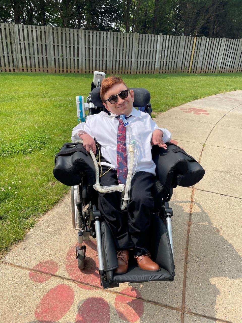 Sam Bukovac in his wheelchair.