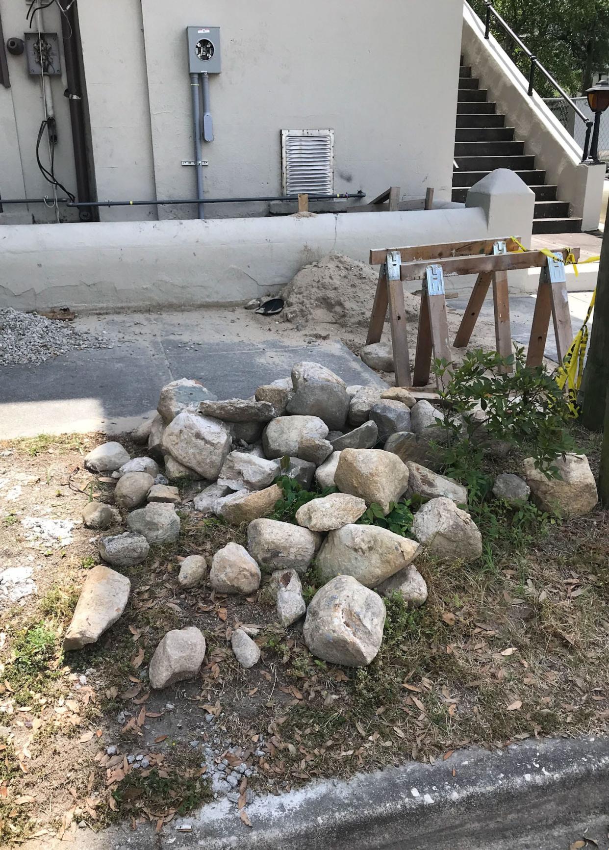 Ballast stones unearthed from the foundation of Wilmington's historic Temple of Israel synagogue, Fourth and Market streets downtown, during renovations. The building dates to 1876.