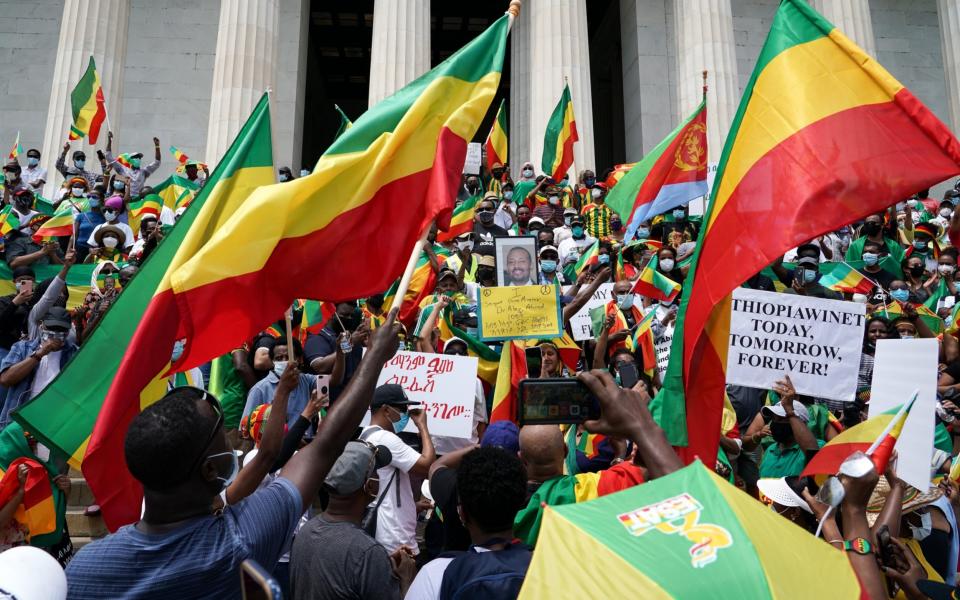 Activists gather in Washington last month to support Ethiopian Prime Minister Abiy Ahmed  - J. Countess/Getty Images 